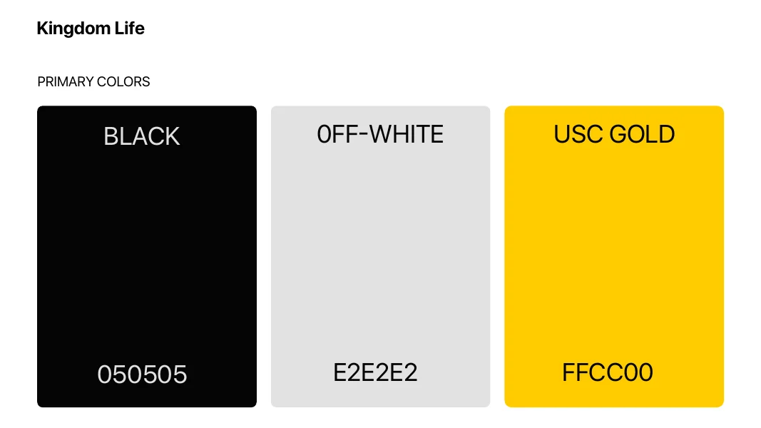 Primary colours: black, off-white and USC gold