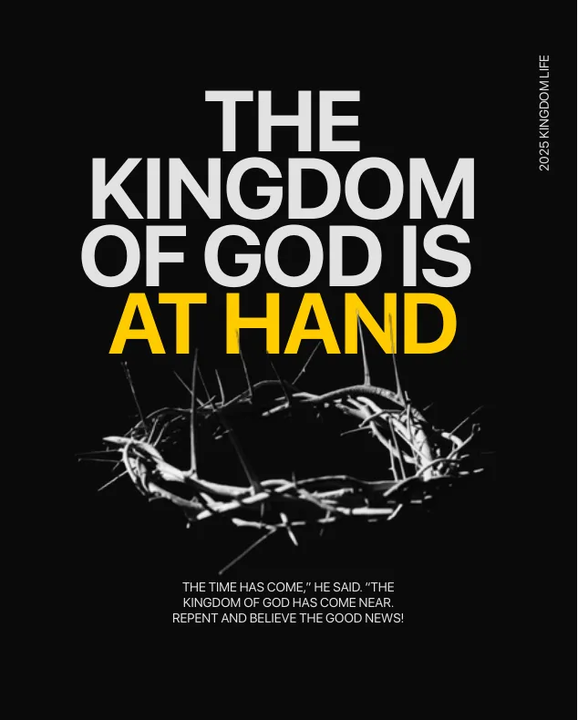 The kingdom of God is at hand post with a crown of thorns