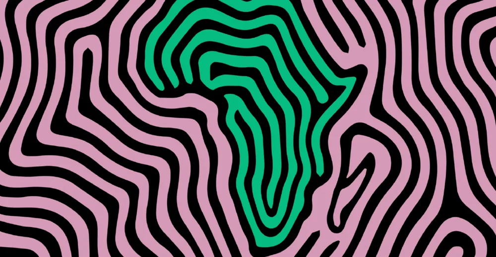 The African fingerprint map pattern in pink, green and black